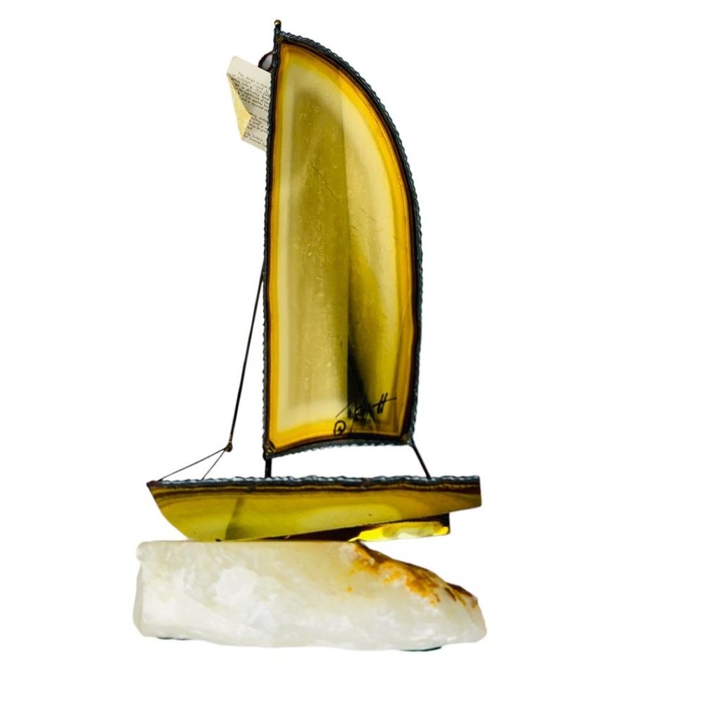 DeMott Brass Sailboat NWT Sailboat Made Of Brass, Copper and Steel  Mounted On I